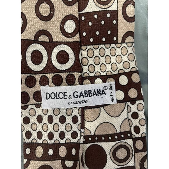 Vintage Dolce & Gabbana Cravatte Men's Monogram Silk Tie Brown - Picture 5 of 7